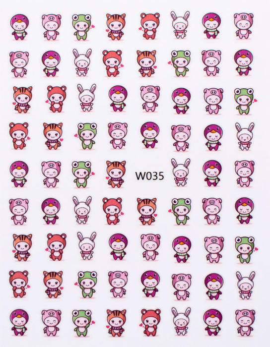 Sticker - Decoración para Uñas Hojas Kawaii Animales W035 Magickur
