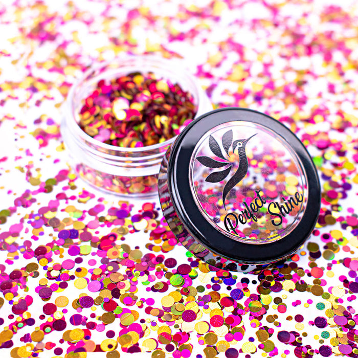 Glitter - Escarcha - Confeti - Purpurina, decoración para Uñas Circular Fuchsia Gold Magickur